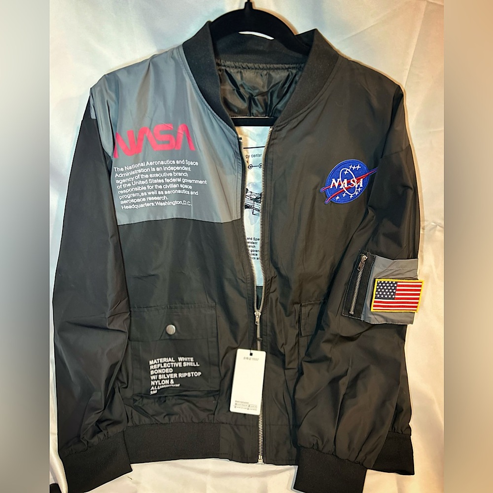 Y2K NASA Windbreaker Jacket, Men’s or Women’s size L , black , New never worn